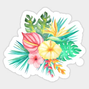 Tropical Flowers Floral Bouquet Yellow Pink Sticker